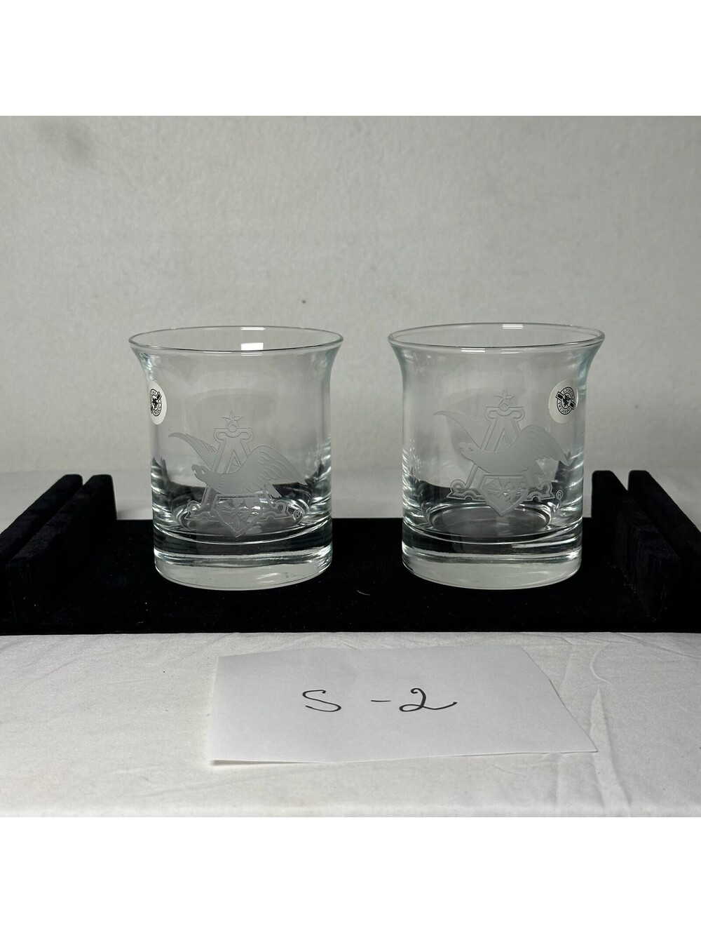 Set of 2 Budweiser Anheuser-Busch Etched Eagle Logo Rocks Glasses S-2